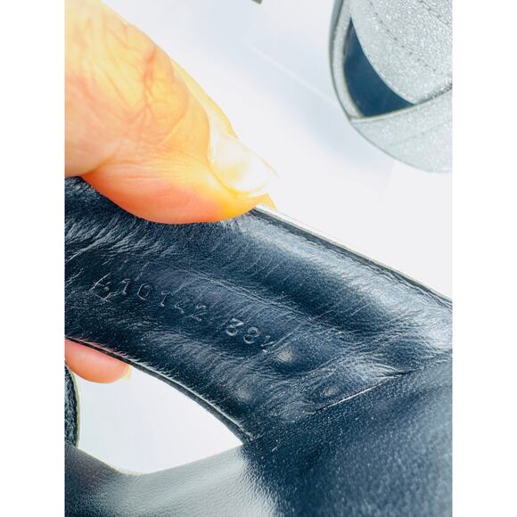 GUCCI Glitter Fabric Webby Crossover High Heel Slide Sandals in Argento 38.5 - Picture 11 of 14